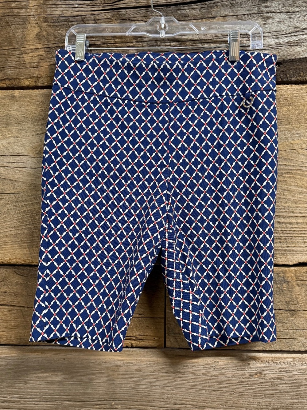 Rafaella Comfort Bermuda Shorts Red White Blue Geometric Stretch Size 12